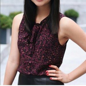 Loft Leopard/ Cheetah Print Tie Neck Blouse